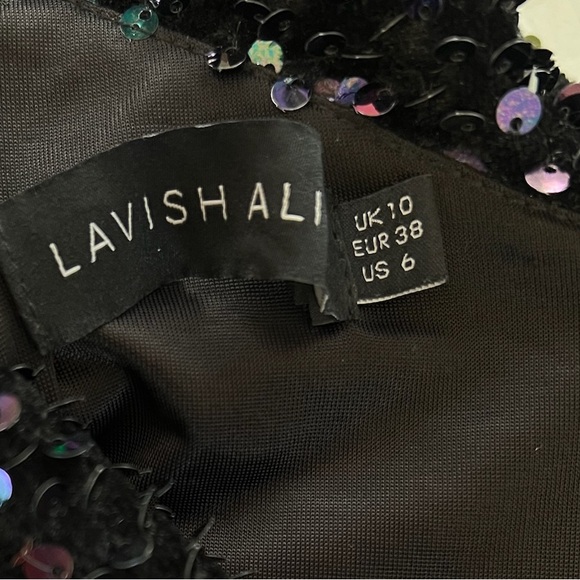 Lavish Alice Sequin Velvet Off Shoulder Asymmetric Cocktail Mini Dress - Picture 5 of 5